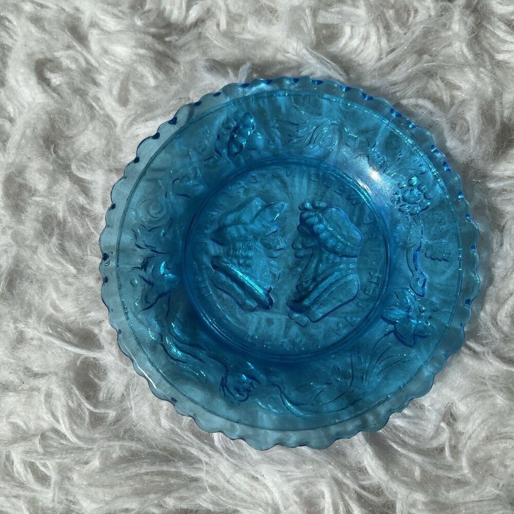 "The Wedding Day and Three Weeks After" blue glass decorative mini dish